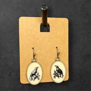 Vintage Gothic Crow Cameo Dangle Earrings Multicolor Resin Hook Drop Women